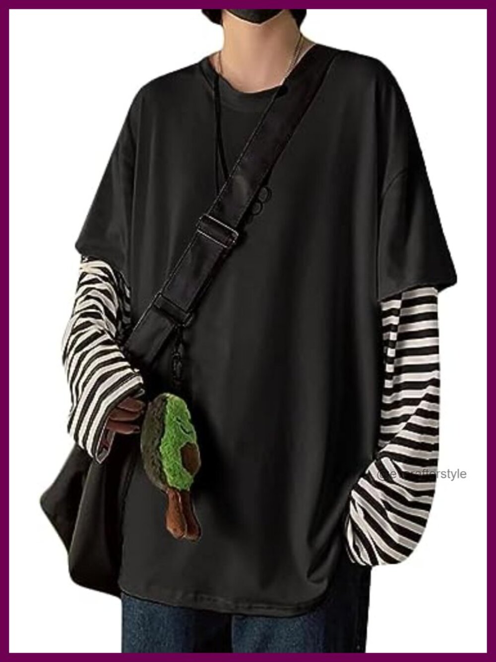 Womens Oversized Long Sleeve T Shirt Polyester Harajuku Casual Stripe Top